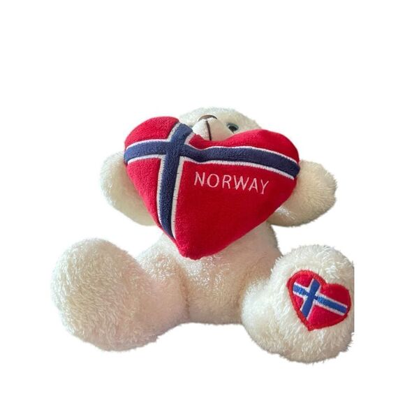 Way Nor Polar Bear With Flag Heart Stuffed Plush Doll - Picture 3 of 13